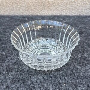 Vintage KIG Indonesia Clear Pressed Glass 4.5" Scalloped Floral Dessert Bowl
